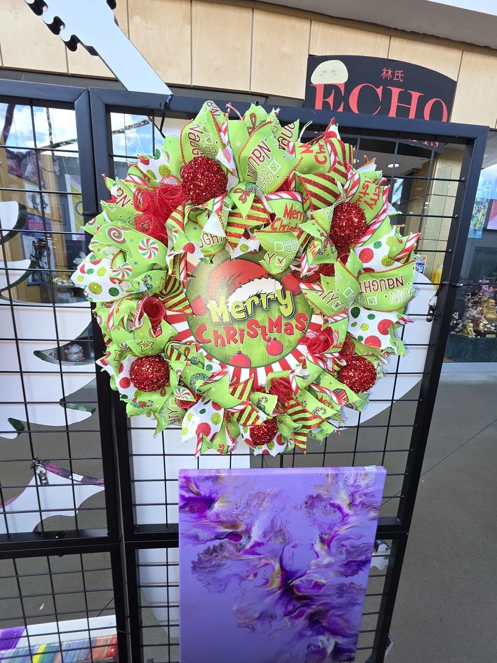 14 Inch Festive Merry Christmas Holiday Wreath - Green & Red